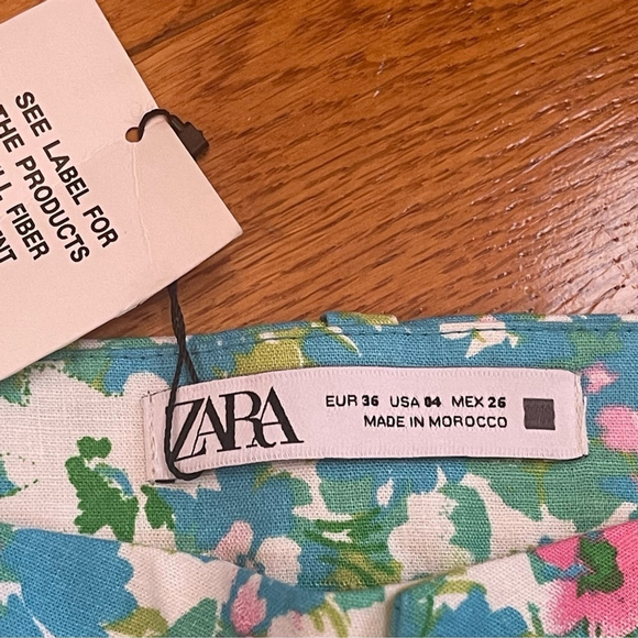 Zara High-Waisted Retro Floral Kick Flare Linen Pants Disco Cottagecore Sz 4